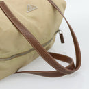 PRADA Hand Bag Nylon Beige Silver Auth 194328A-7