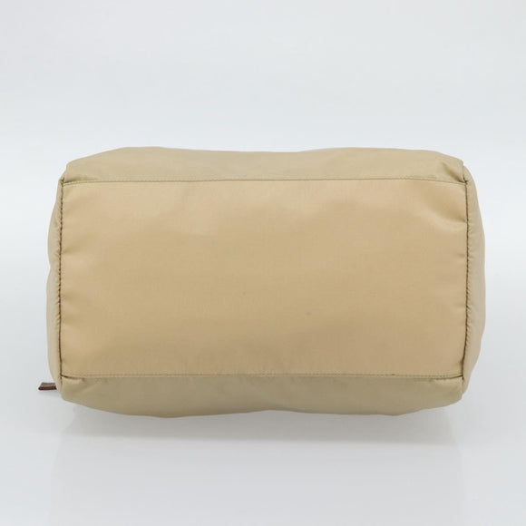 PRADA Hand Bag Nylon Beige Silver Auth 194328A