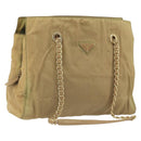 PRADA Chain Tote Bag Nylon Beige Gold Auth 194329-1