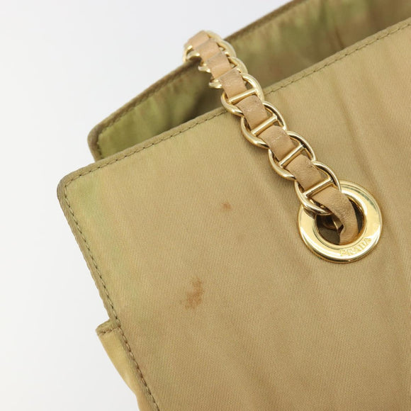 PRADA Chain Tote Bag Nylon Beige Gold Auth 194329
