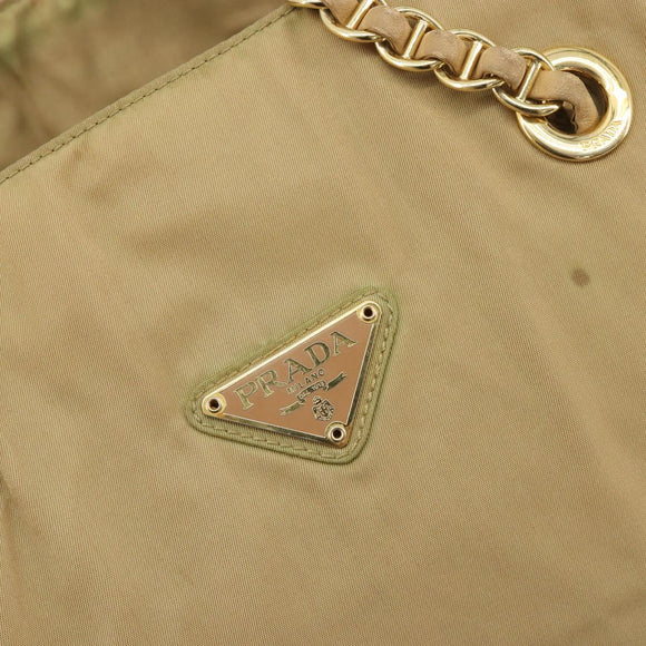 PRADA Chain Tote Bag Nylon Beige Gold Auth 194329