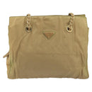 PRADA Chain Tote Bag Nylon Beige Gold Auth 194329-13