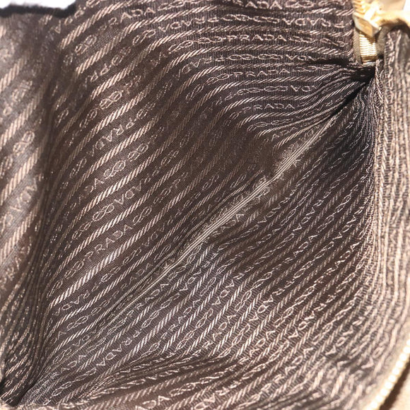 PRADA Chain Tote Bag Nylon Beige Gold Auth 194329
