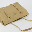 PRADA Chain Tote Bag Nylon Beige Gold Auth 194329-6