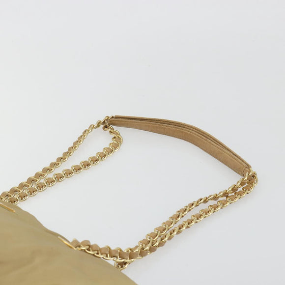PRADA Chain Tote Bag Nylon Beige Gold Auth 194329