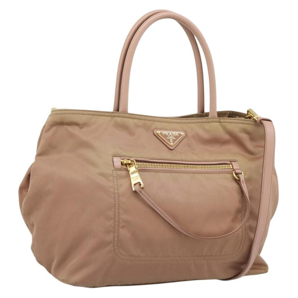 PRADA Hand Bag Nylon 2way Pink Gold Auth 194330