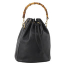 GUCCI Bamboo Hand Bag Leather Black Gold 001 2684 1657 Auth 194334-1