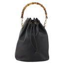 GUCCI Bamboo Hand Bag Leather Black Gold 001 2684 1657 Auth 194334-2