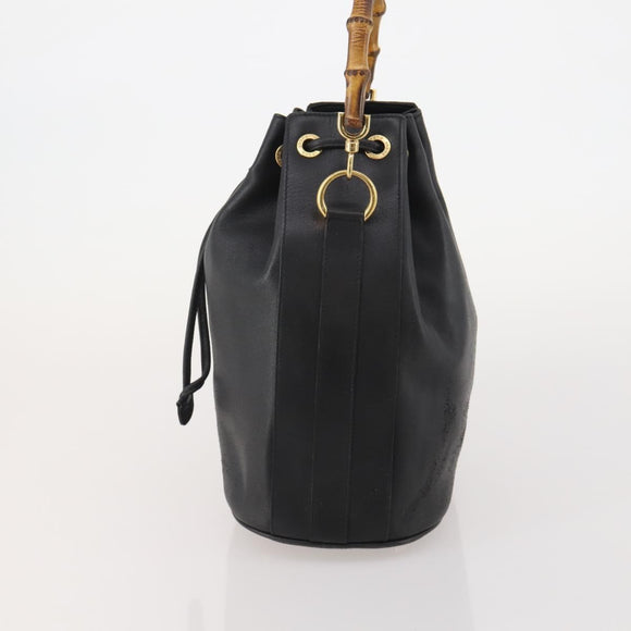 GUCCI Bamboo Hand Bag Leather Black Gold 001 2684 1657 Auth 194334
