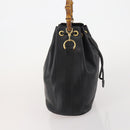 GUCCI Bamboo Hand Bag Leather Black Gold 001 2684 1657 Auth 194334-5