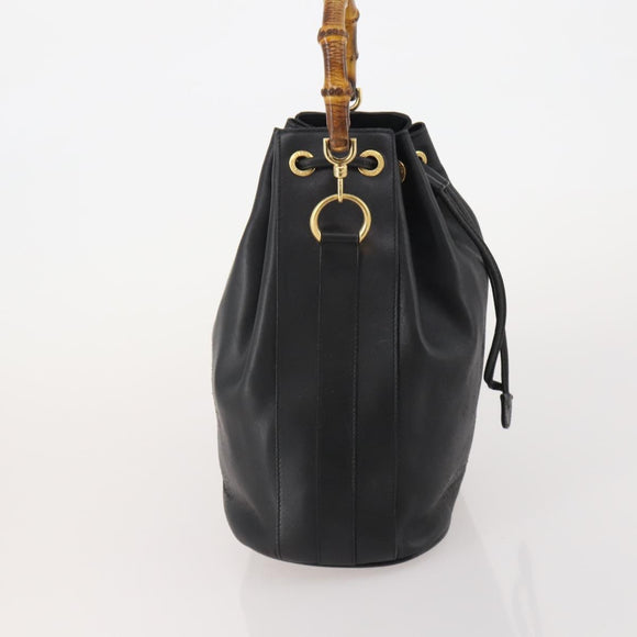 GUCCI Bamboo Hand Bag Leather Black Gold 001 2684 1657 Auth 194334