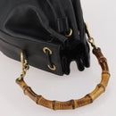 GUCCI Bamboo Hand Bag Leather Black Gold 001 2684 1657 Auth 194334-6