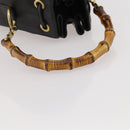 GUCCI Bamboo Hand Bag Leather Black Gold 001 2684 1657 Auth 194334-7