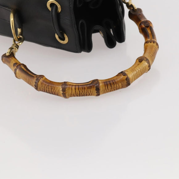 GUCCI Bamboo Hand Bag Leather Black Gold 001 2684 1657 Auth 194334