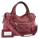 BALENCIAGA The Giant City Hand Bag Leather 2way Red Silver 204529 Auth 194336V-1