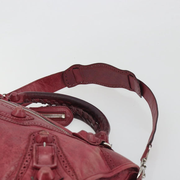 BALENCIAGA The Giant City Hand Bag Leather 2way Red Silver 204529 Auth 194336V