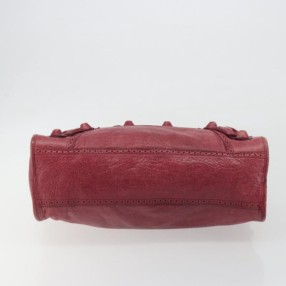 BALENCIAGA The Giant City Hand Bag Leather 2way Red Silver 204529 Auth 194336V