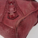 BALENCIAGA The Giant City Hand Bag Leather 2way Red Silver 204529 Auth 194336V-12