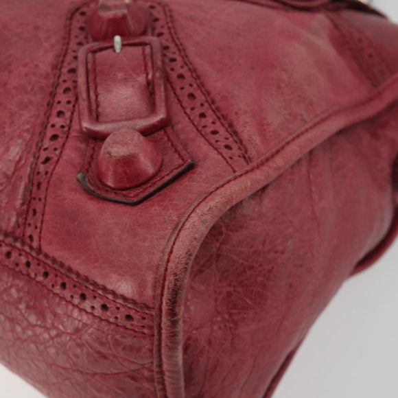 BALENCIAGA The Giant City Hand Bag Leather 2way Red Silver 204529 Auth 194336V