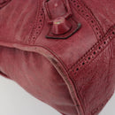 BALENCIAGA The Giant City Hand Bag Leather 2way Red Silver 204529 Auth 194336V-13