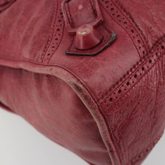 BALENCIAGA The Giant City Hand Bag Leather 2way Red Silver 204529 Auth 194336V