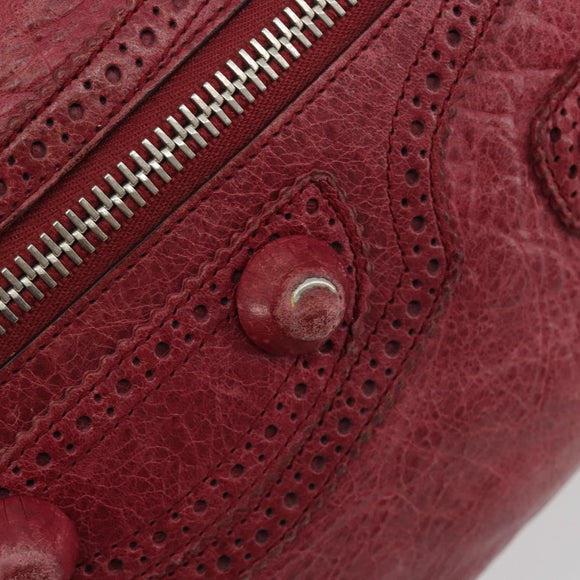 BALENCIAGA The Giant City Hand Bag Leather 2way Red Silver 204529 Auth 194336V