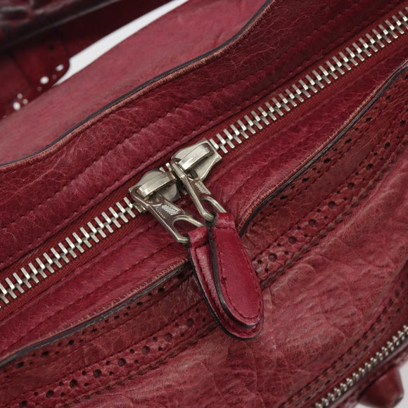 BALENCIAGA The Giant City Hand Bag Leather 2way Red Silver 204529 Auth 194336V