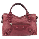 BALENCIAGA The Giant City Hand Bag Leather 2way Red Silver 204529 Auth 194336V-2