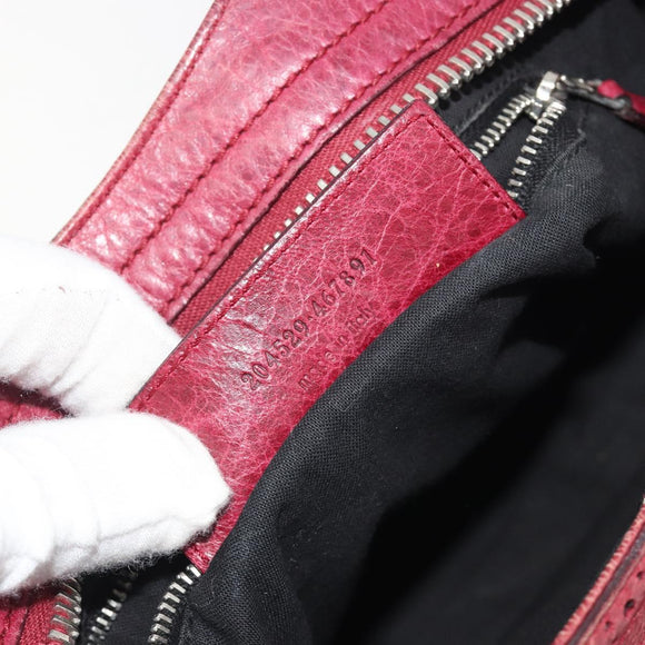 BALENCIAGA The Giant City Hand Bag Leather 2way Red Silver 204529 Auth 194336V