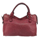 BALENCIAGA The Giant City Hand Bag Leather 2way Red Silver 204529 Auth 194336V-3