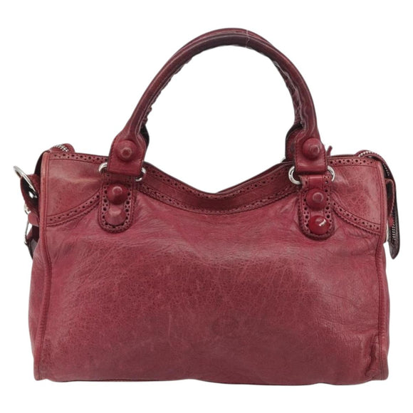 BALENCIAGA The Giant City Hand Bag Leather 2way Red Silver 204529 Auth 194336V