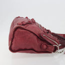 BALENCIAGA The Giant City Hand Bag Leather 2way Red Silver 204529 Auth 194336V-4