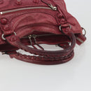 BALENCIAGA The Giant City Hand Bag Leather 2way Red Silver 204529 Auth 194336V-7