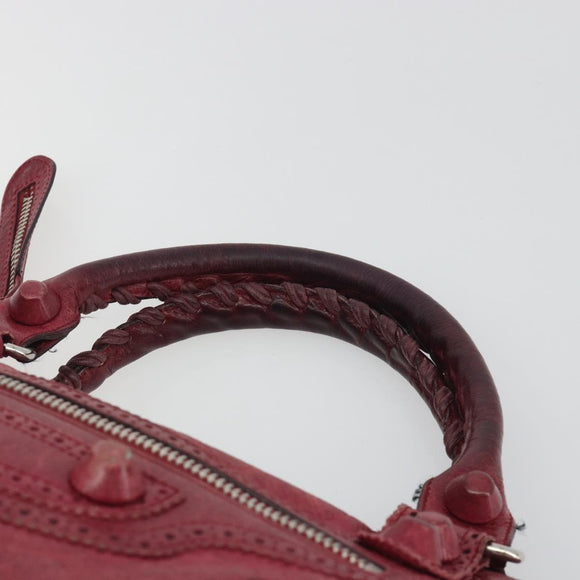 BALENCIAGA The Giant City Hand Bag Leather 2way Red Silver 204529 Auth 194336V