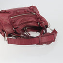 BALENCIAGA The Giant City Hand Bag Leather 2way Red Silver 204529 Auth 194336V-9