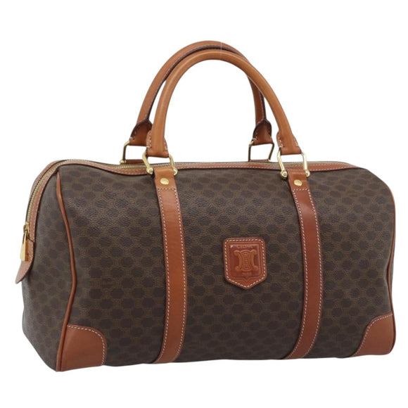 CELINE Macadam Canvas Boston Bag PVC Leather Brown Gold Auth 194340A