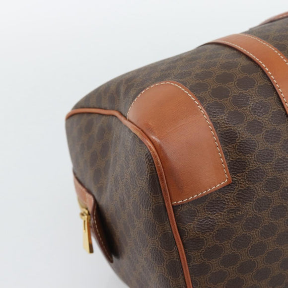 CELINE Macadam Canvas Boston Bag PVC Leather Brown Gold Auth 194340A