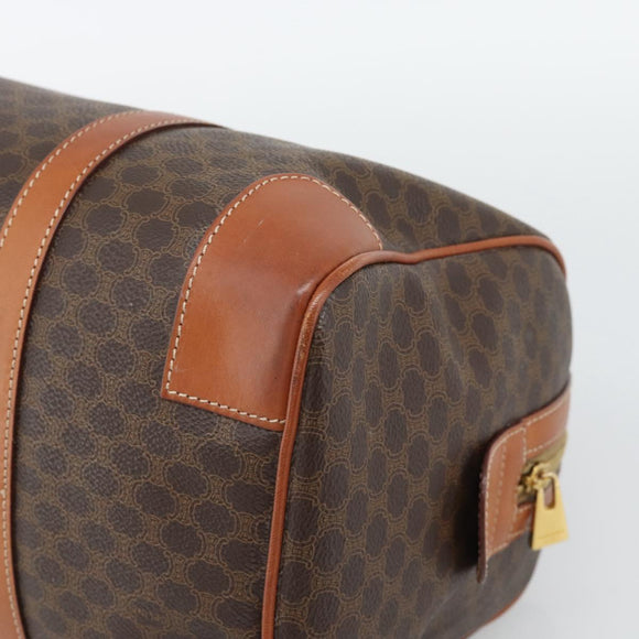 CELINE Macadam Canvas Boston Bag PVC Leather Brown Gold Auth 194340A