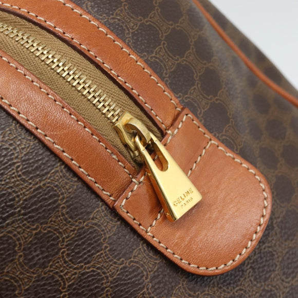 CELINE Macadam Canvas Boston Bag PVC Leather Brown Gold Auth 194340A