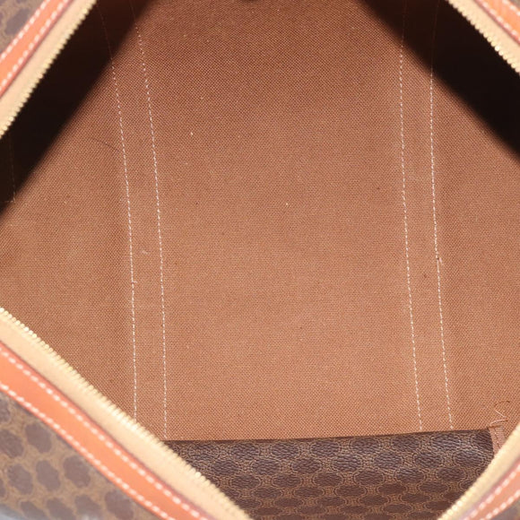 CELINE Macadam Canvas Boston Bag PVC Leather Brown Gold Auth 194340A