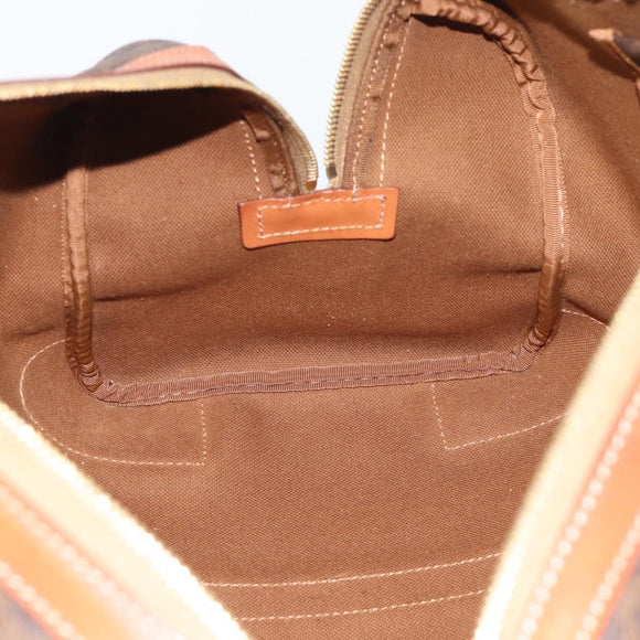 CELINE Macadam Canvas Boston Bag PVC Leather Brown Gold Auth 194340A