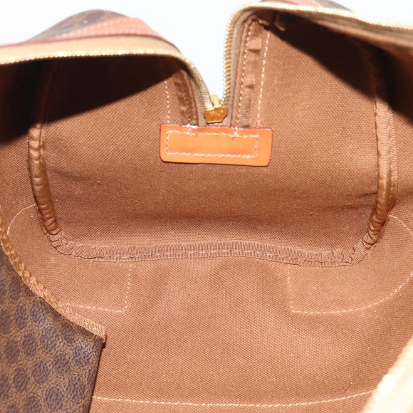 CELINE Macadam Canvas Boston Bag PVC Leather Brown Gold Auth 194340A