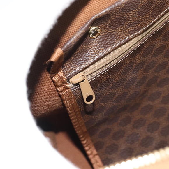 CELINE Macadam Canvas Boston Bag PVC Leather Brown Gold Auth 194340A