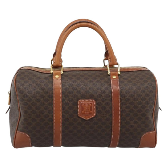CELINE Macadam Canvas Boston Bag PVC Leather Brown Gold Auth 194340A