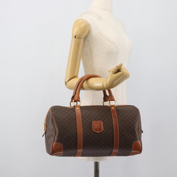 CELINE Macadam Canvas Boston Bag PVC Leather Brown Gold Auth 194340A