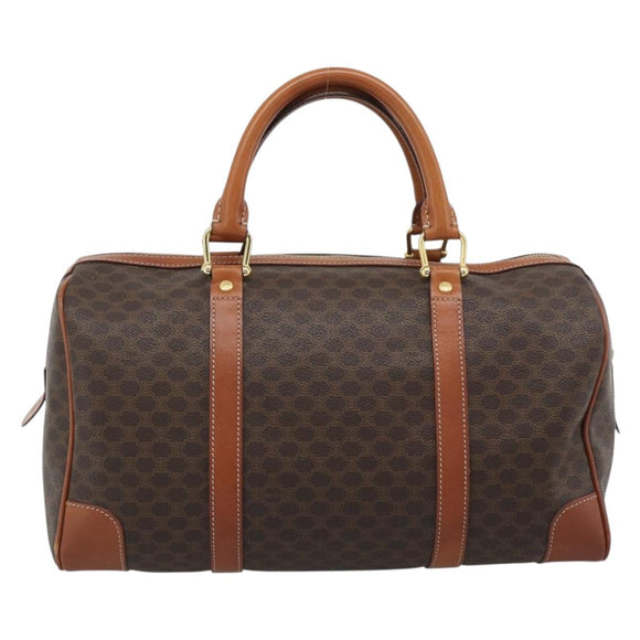 CELINE Macadam Canvas Boston Bag PVC Leather Brown Gold Auth 194340A