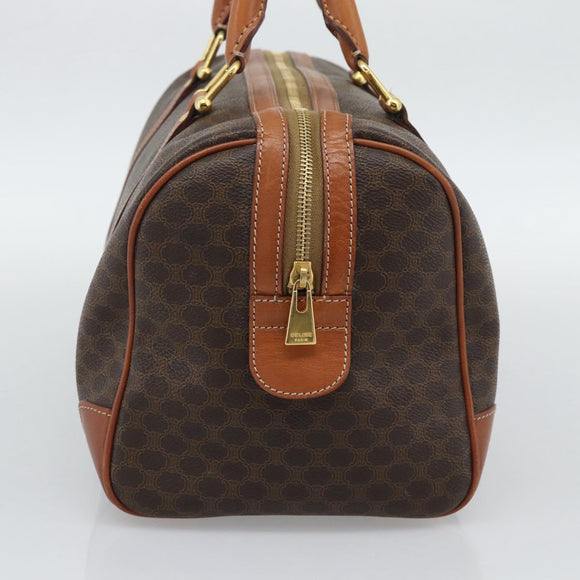 CELINE Macadam Canvas Boston Bag PVC Leather Brown Gold Auth 194340A