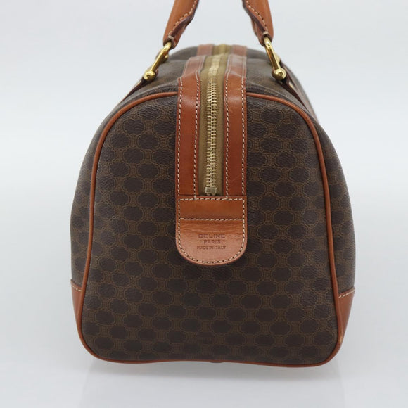 CELINE Macadam Canvas Boston Bag PVC Leather Brown Gold Auth 194340A