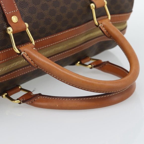 CELINE Macadam Canvas Boston Bag PVC Leather Brown Gold Auth 194340A