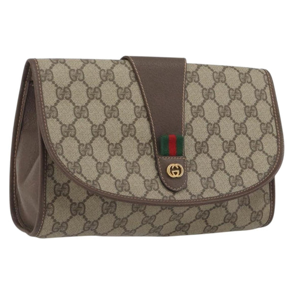 GUCCI GG Supreme Web Sherry Line Bag PVC Beige Gold 156 01 030 Auth 194344